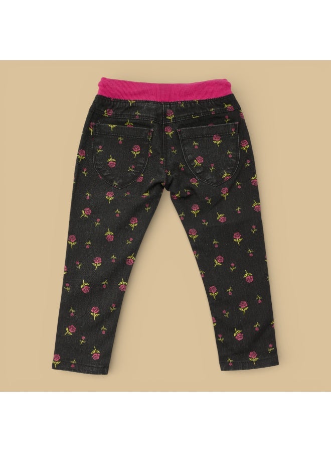MARWAN Girls All Over Print Twill Long Pants with Elastic Waist and Drawstring - Image 3